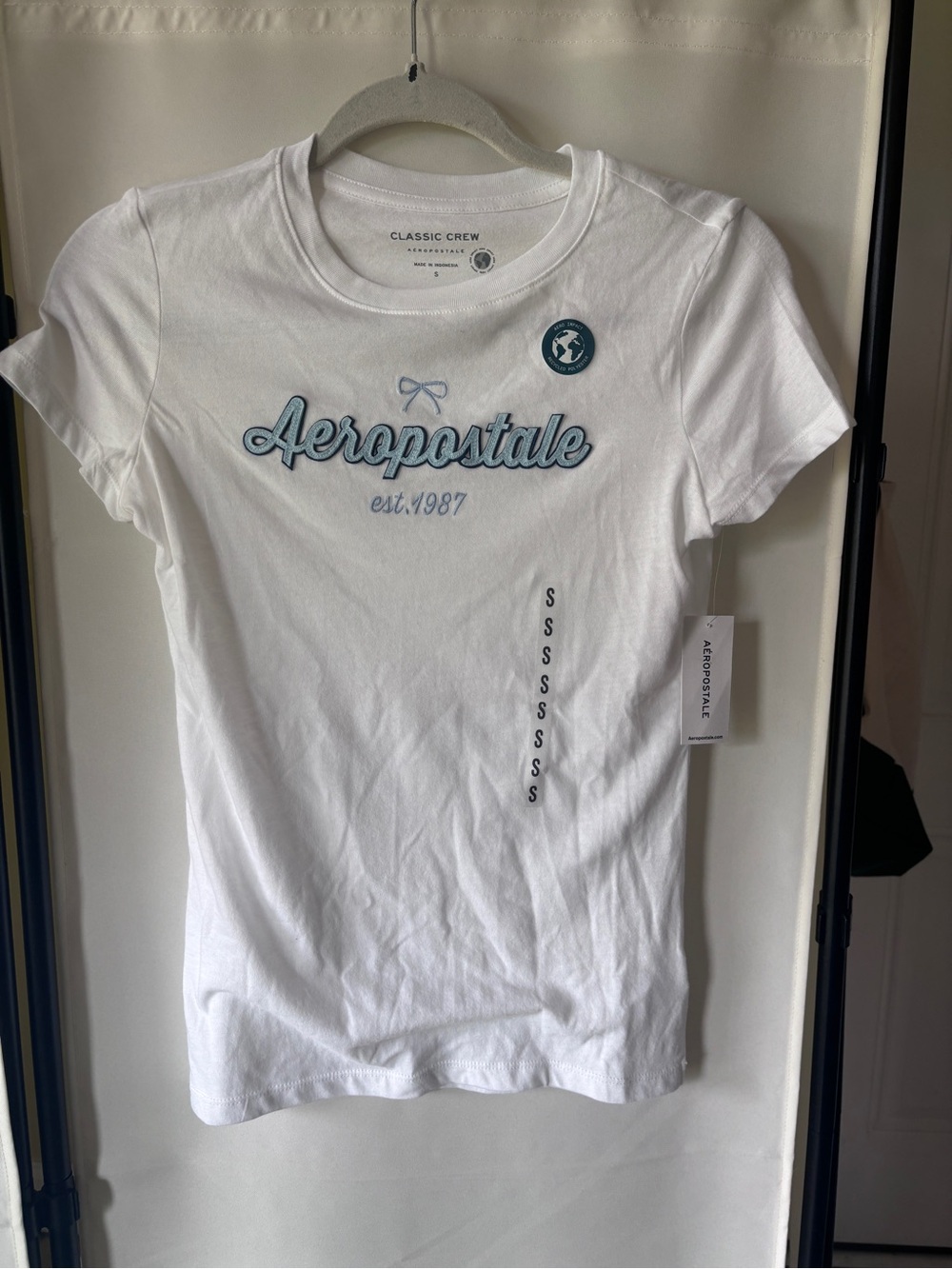 Y2k Inspired Aéropostale Classic Crew Tee - White with Blue Accents